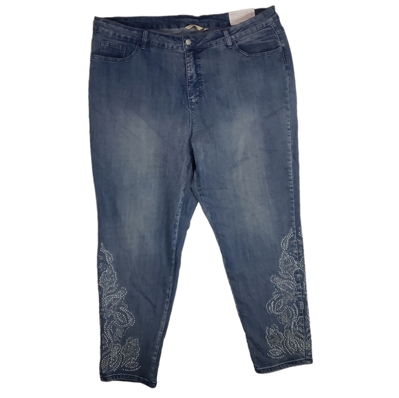 Soft Surroundings Slim Ankle Jeans Plus Sz 22W Floral Silver Stud Cropped Denim - Picture 1 of 13